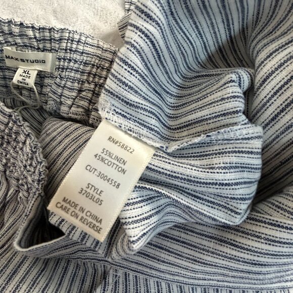 Max Studio Women Striped Wide-Leg Linen-Blend Pants XL Blue/White Casual New $98 - Picture 4 of 5
